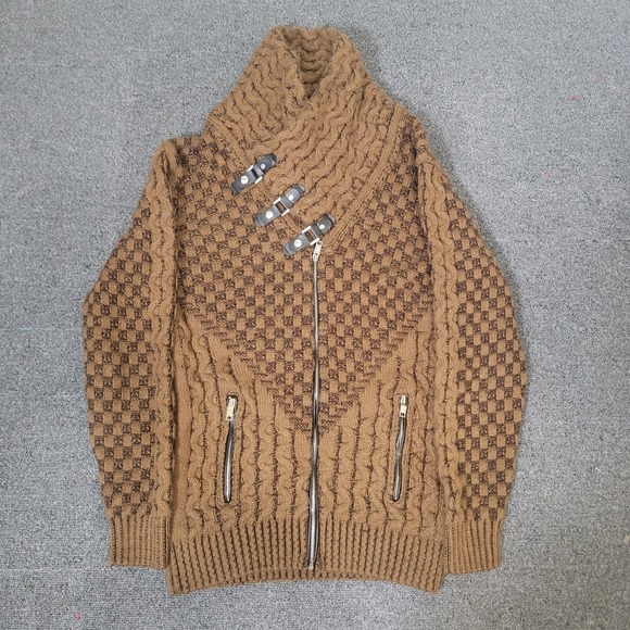 Vercini Other - Vercini Size XL Full Zip Buckle Cardigan Mens Brown Cable Knit Sweater